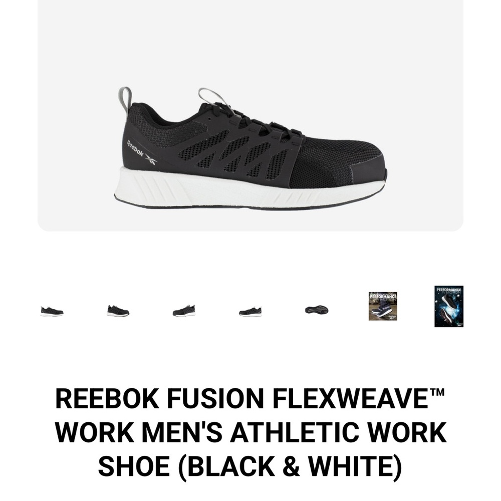 Reebok Mens Fusion FlexWeave Work Black and White Sneakers NIB